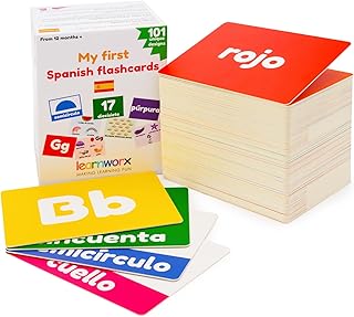Spanish Flash Cards for Kids and Toddlers - 101 Cards - 202 Sides - Learn Shapes, Numbers, Colors, Body Parts, Counting, Letters & More - Great Value, Fun Learning and Educational Flashcards