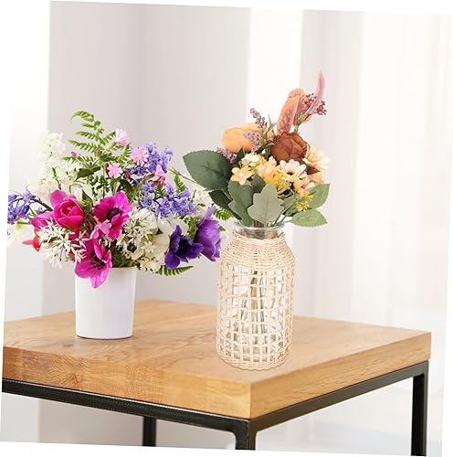 Miniatura 8 de Abaodam Jarrón de cristal de ratán con cuerda, jarrón de arcilla, florero de burbujas, florero de vidrio, florero floral de mimbre para flores,