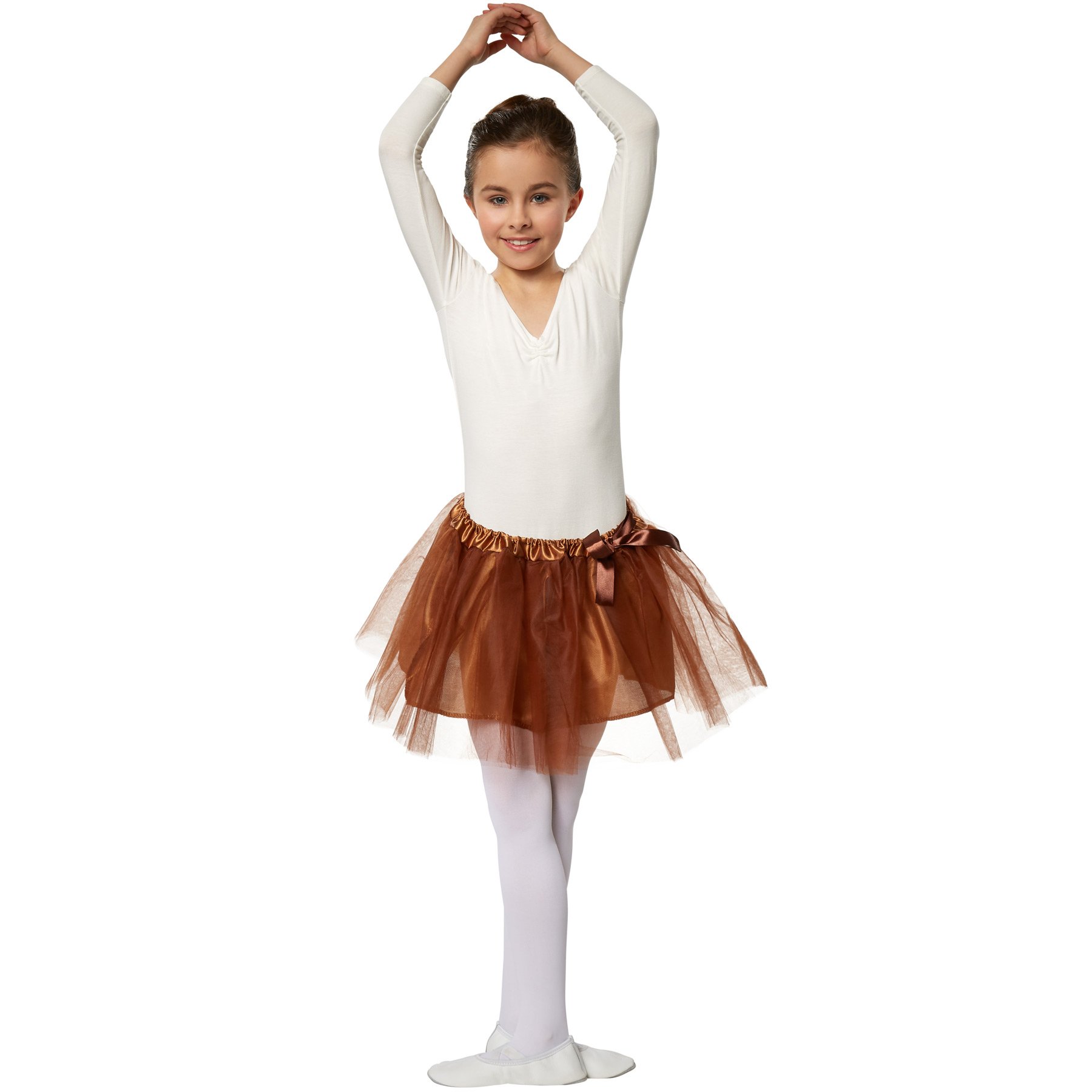 dressforfun 900394 - Kinder Tutu, aus 3-lagigen Tüll, mit eingenähtem Satinunterrock (Braun, 128)