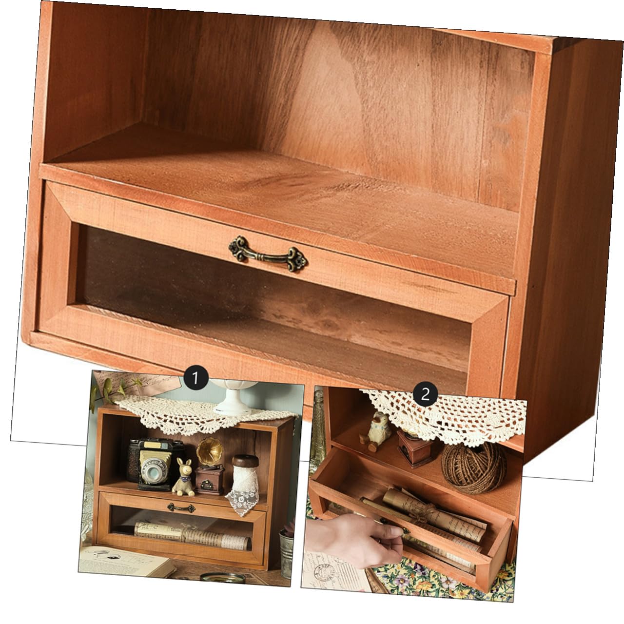Gatuida Organizador de Cosméticos Material Duradero de Madera con Cajón y Diseño Retro Adecuado para Dormitorios y Accesorios de Maquillaje