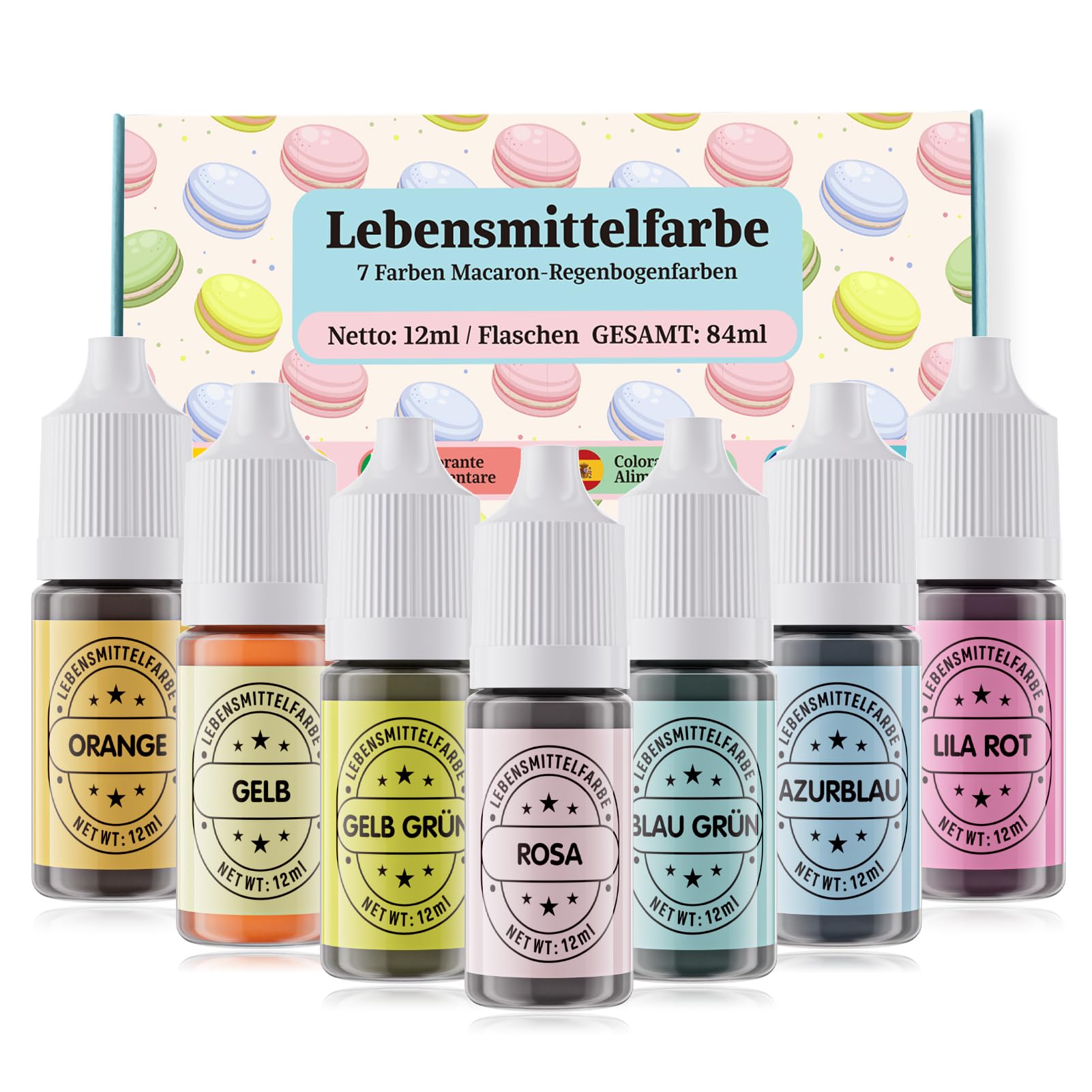 Lebensmittelfarbe Macaron Flüssig waysroma 7x12ml Nussfrei & Zuckerfrei Backerei Oster-Creative Kekse Fondant