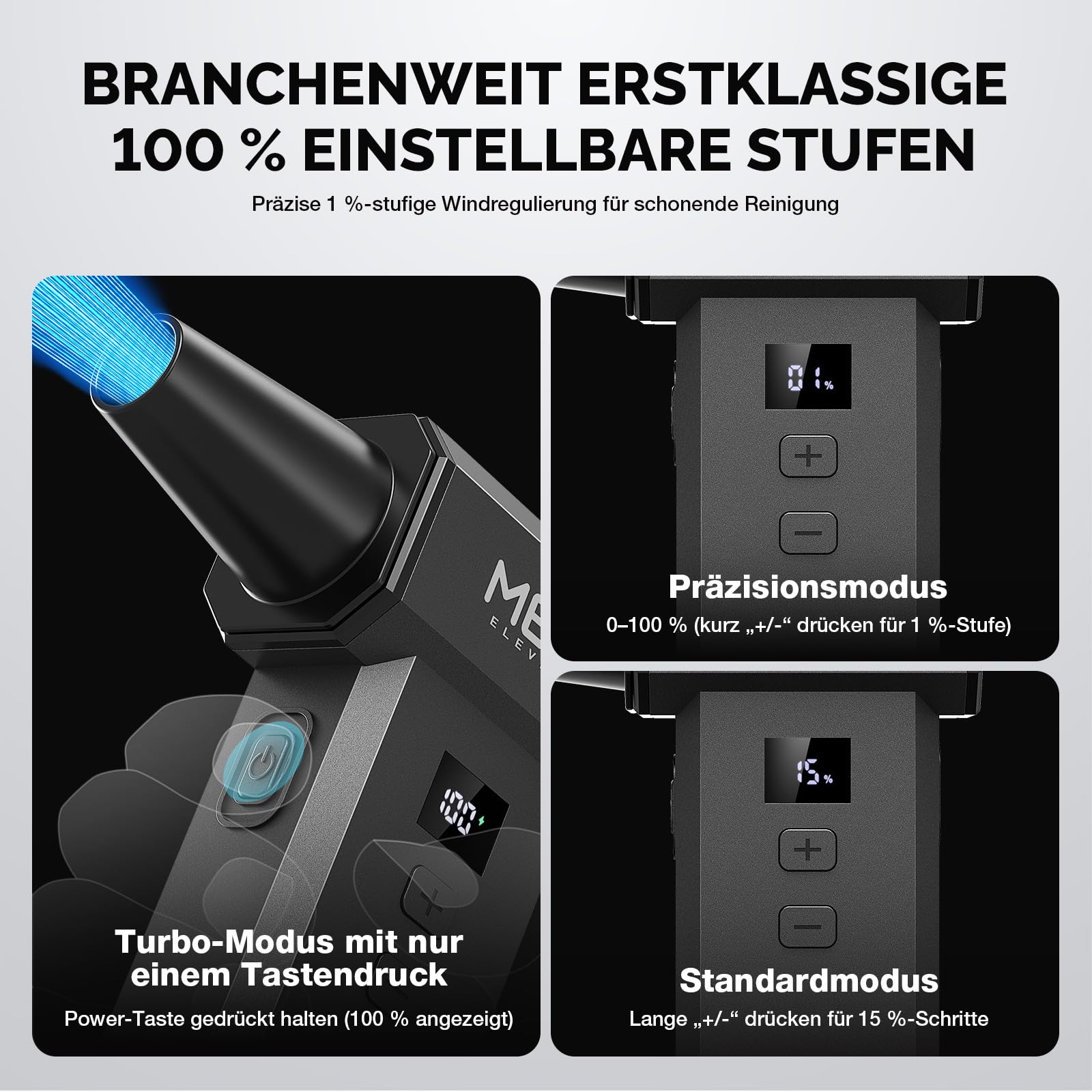 Elektrischer Staubgebläse, 100-Gang 220.000 U/min bürstenloser Motor mit LED-Display, Compressed Air Duster mit Druckluftspray PC Reinigungsset Staubgebläse für Computer, Tastatur, Outdoor