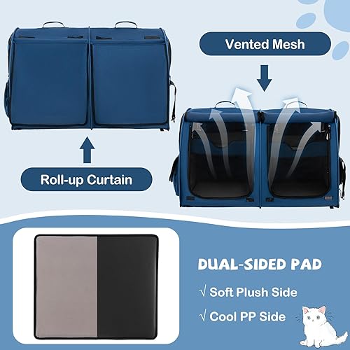 Miniatura 4 de PETSITE Transportador de gatos de 40 pulgadas con compartimentos dobles, perrera portátil para mascotas con 2 hamacas extraíbles, alfombrillas de