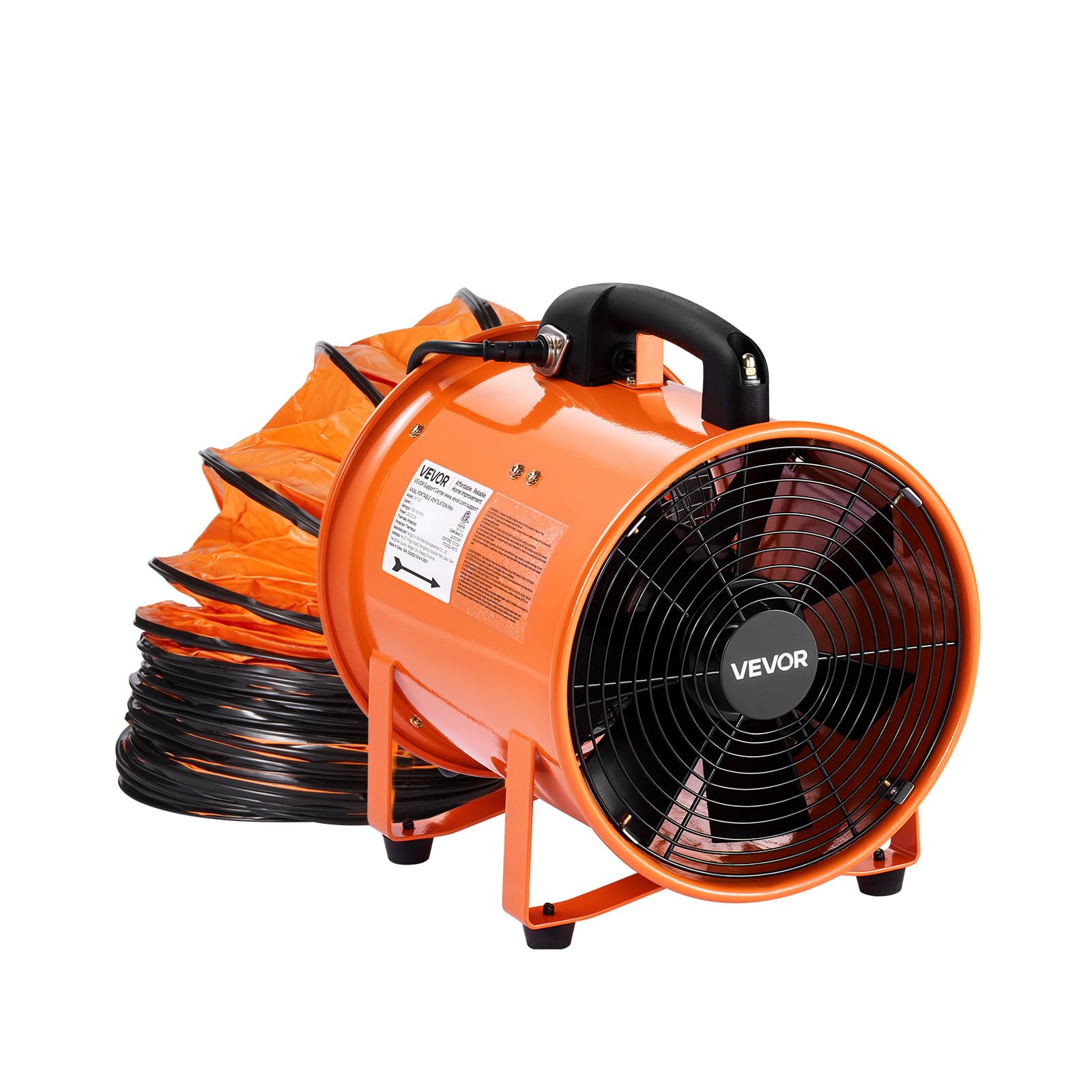 VEVOR Ventilatore Portatile, 300W Estrattore d'Aria Condotto Aspiratore Industriale 254 mm, Tubo Flessibile 10 m Volume d'Aria 1720 CFM (2922 m3/h) 2 Marce per Aspirare Polvere Fumo Impermeabile IP44