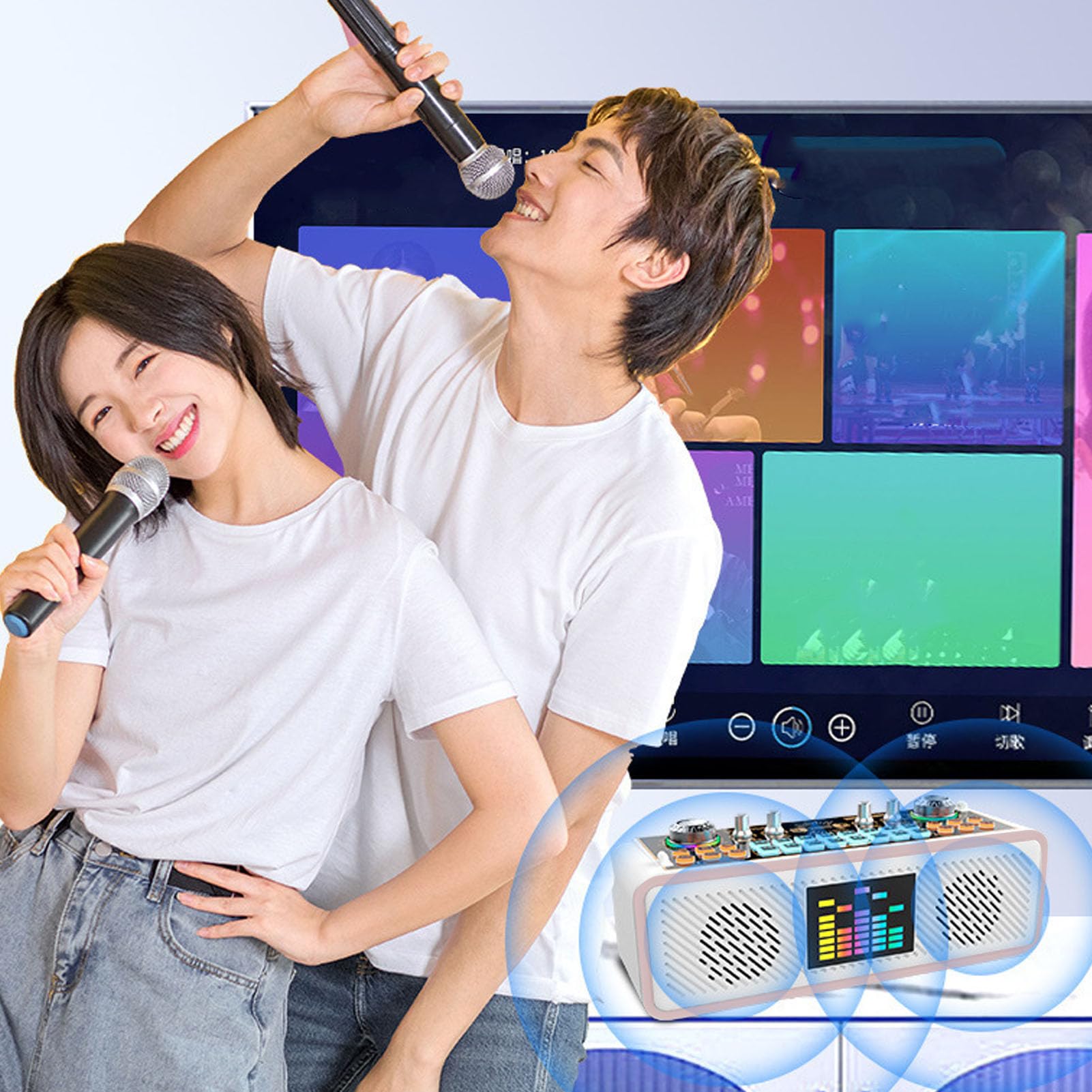 Yunir Pacchetto Attrezzatura Podcast, Kit Scheda Audio Karaoke Ricarica Tipo C, Altoparlante Bluetooth, Microfono Podcast per Wireless con Scheda Mixer Audio per Telefono PC1, per