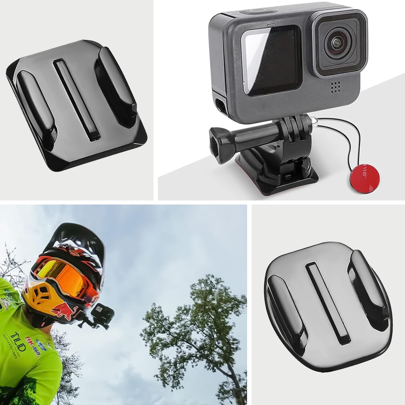 Lot De 8 Supports Adhésifs GoPro – 4 Plats + 4 Incurvés, Colle 3M Pour Casque Et Activités Extrêmes