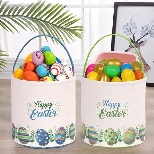 Miniatura 6 de LessMo - Canasta de conejito de Pascua, bolsa de regalo de lona y algodón, verde, bonita, personalizable, para búsqueda de huevos y regalos de