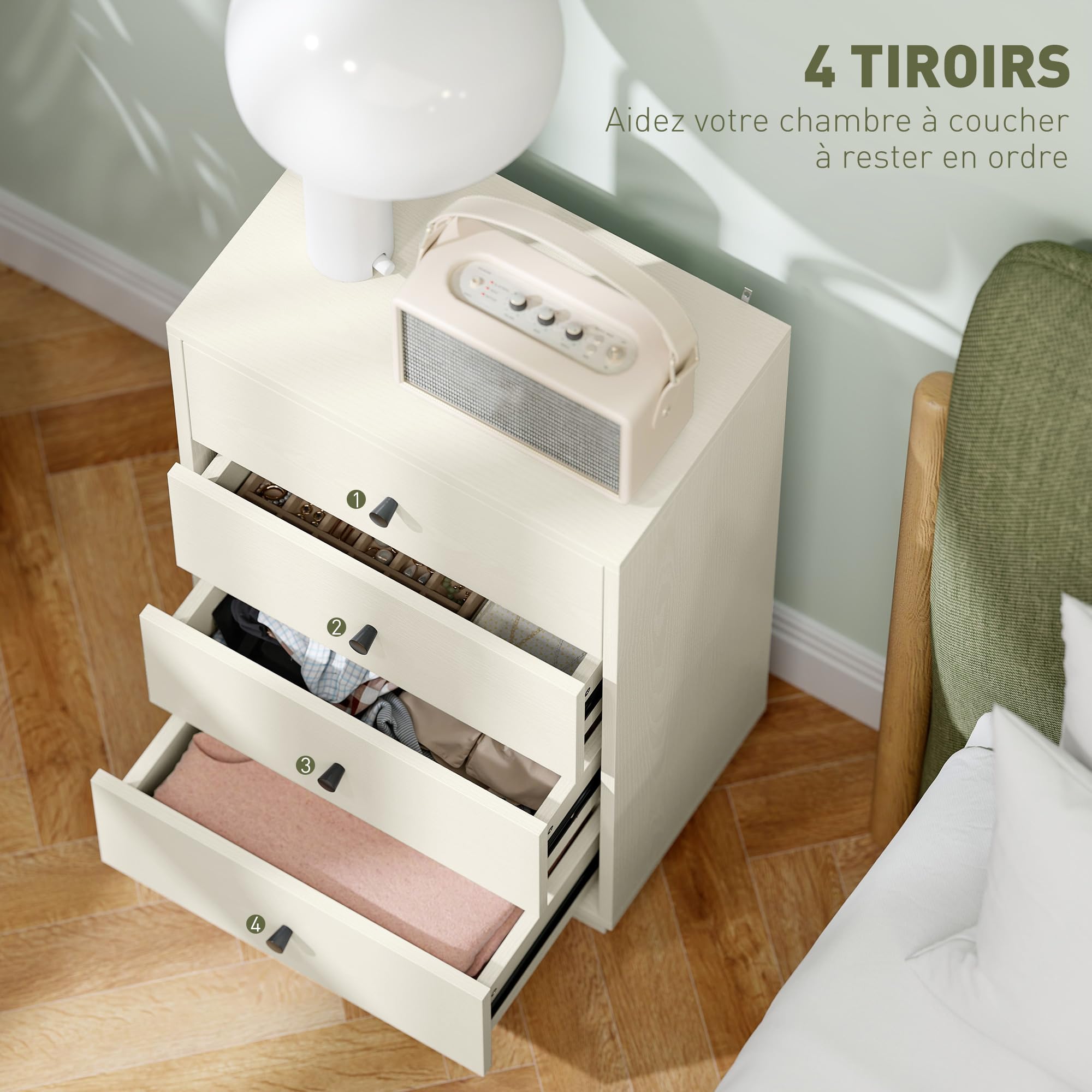 HOMCOM Commode 5 Tiroirs Moderne avec Poignées 47 x 29 x 95 cm Crème