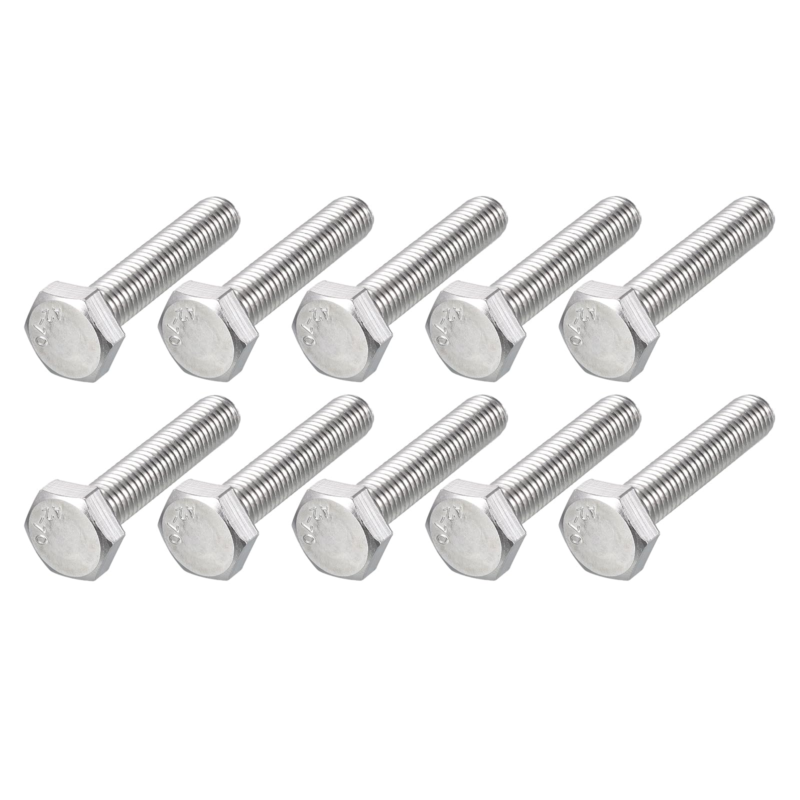 METALLIXITY Hex Bolts (M10-1.5x50mm) 10Pcs, 304 Stainless Steel Coarse Fully Threaded Hex Head Screw Bolt Machine Screws