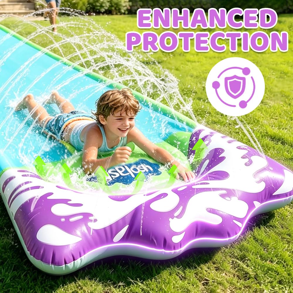 Scivolo D'acqua 480x70cm con Spruzzatori, Tappetino Acquatico con 2 Bodyboard
