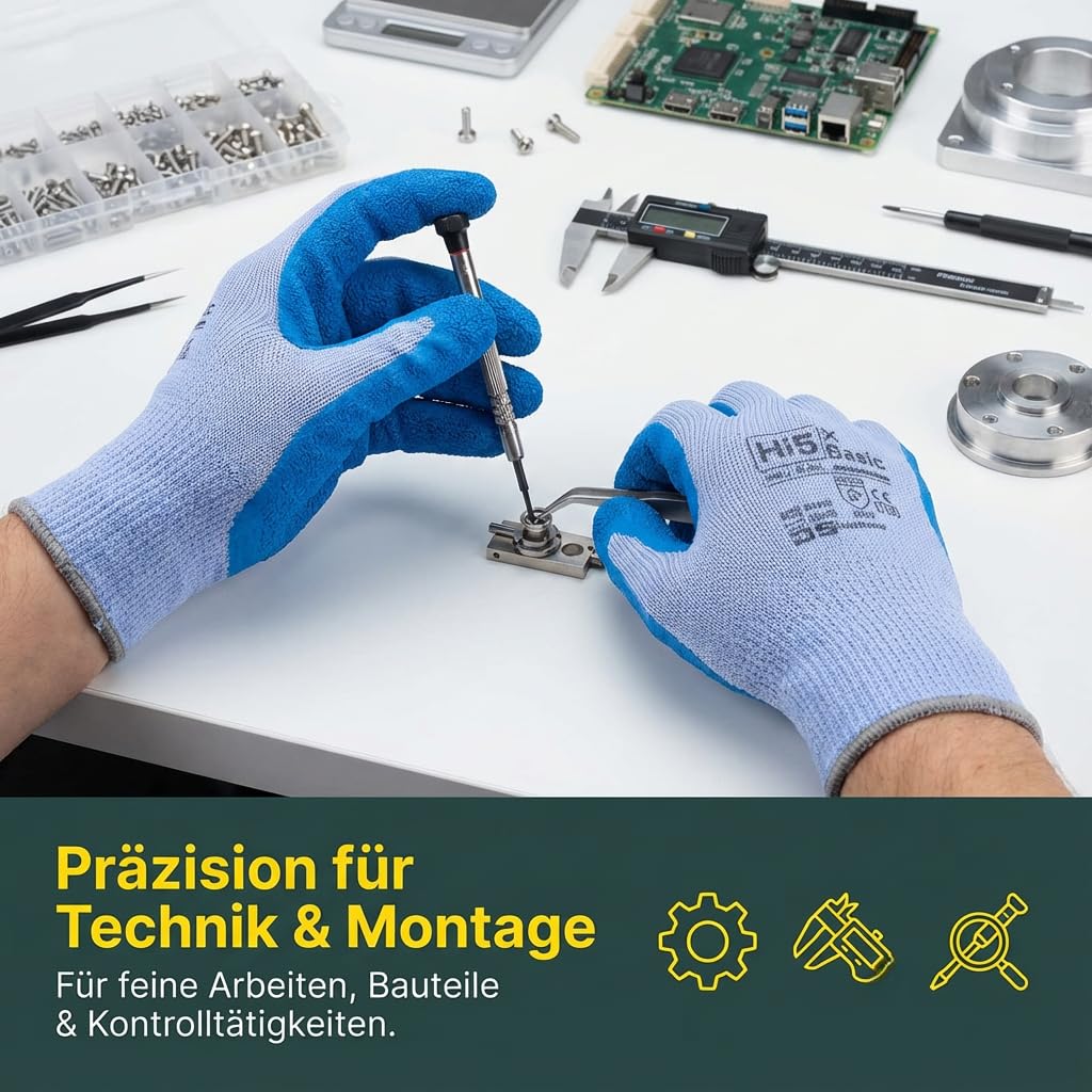Hi5 X-Basic Arbeitshandschuhe – 10G Polyester – Latex Crinkle Grip – EN 388:2131X – ergonomisch & robust – blau (L, 120, stück)