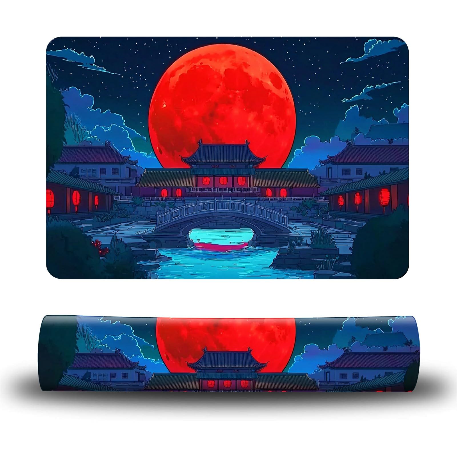Dikoer Dog Food Mat, 15.7" x 23.6" Absorbent Pet Feeding Mat for Food and Water, Waterproof Diatom Mud Pet Placemat with Non-Slip Rubber Backing, Cat Bowl Mat for Floors - Red Sunset Bridge