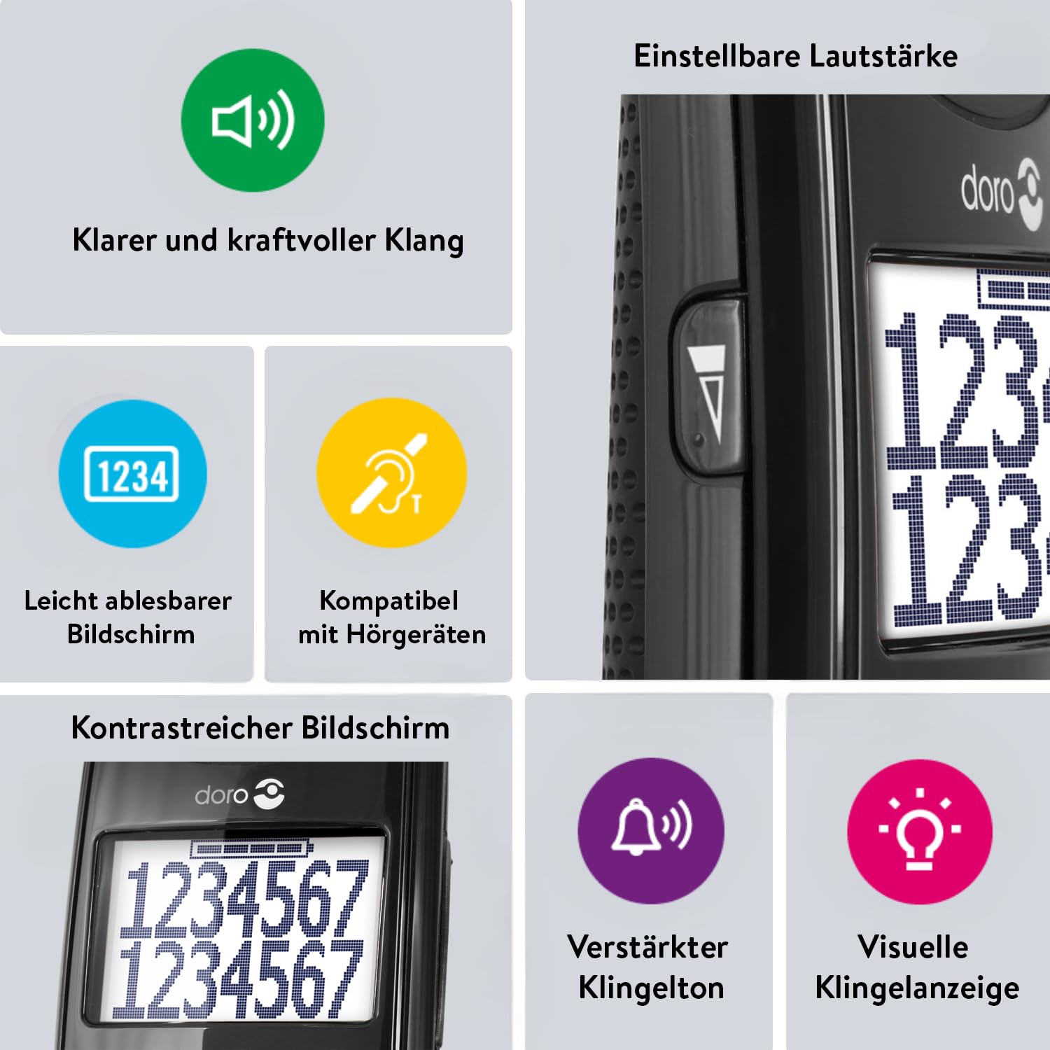Doro PhoneEasy 110 DECT Senior Schnurlostelefon, große Schrift und große Zahlen, optische Anrufsignalisierung, Freisprechfunktin, lauter Rufton, Kurwahltasten, Hörgerätekompatibel schwarz