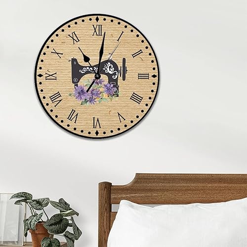 Vista 40 de Relojes de pared de madera para máquina de coser de flores, relojes sin marco, 10 pulgadas, brillante, silencioso, sin tictac, funciona