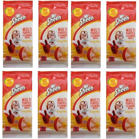 Mr Sheen Multi Purpose Ultra Effective Wipes for Wood, Glass, Metal and Plastic, Sunny Citrus Fragrance, 40 Large Wipes, Pack of 8, Total 320 Wipes - Large pack size Cover
