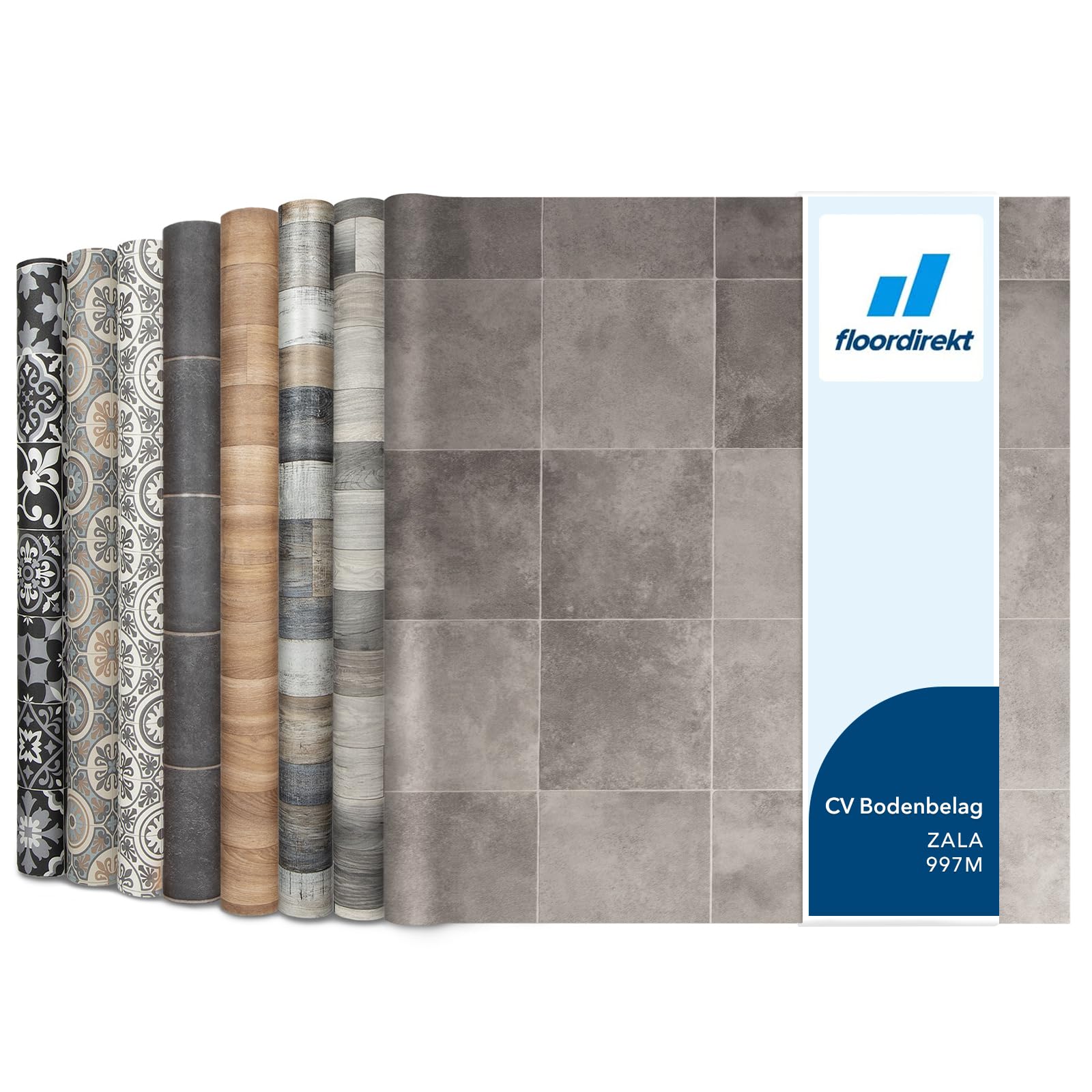 Floordirekt Atlantic Zala 997M PVC Flooring, Vinyl Flooring, CV, Linoleum Floor Covering for Kitchen and Balcony in Wood/Tile/Stone Look, Robust and Easy to Clean, 100 x 300 cm