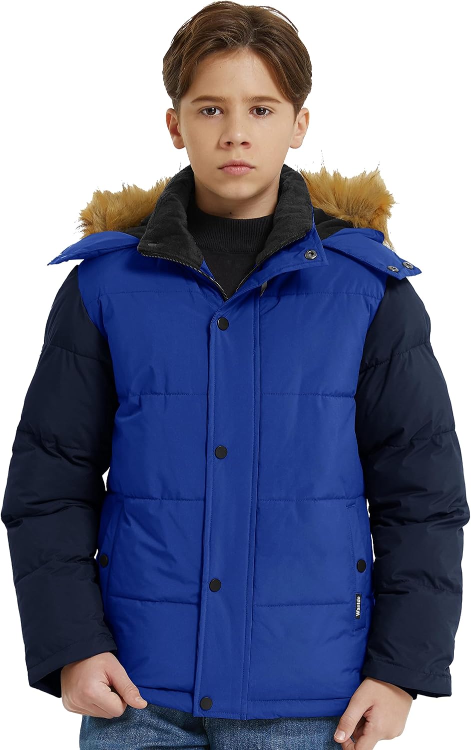 Wantdo Boys' Winter Coat Warm Puffer Coat Waterproof Winter Jacket with Faux Fur Hood - Image 4