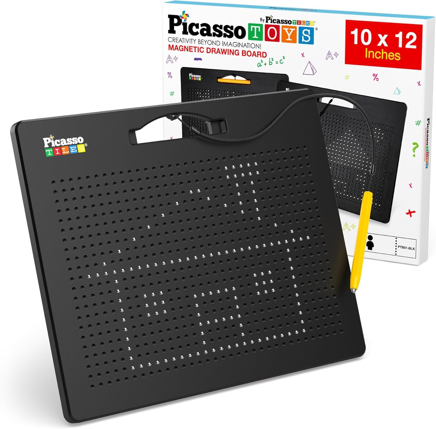 Magnetic Drawing Board 748 Beads Pad Large 12x10 Inch STEM Writing Toy Reusable Erasable Educational Tablet for Toddlers Kids Age 3 Plus Magnet Learning Tool Brain Development PTB01BLK