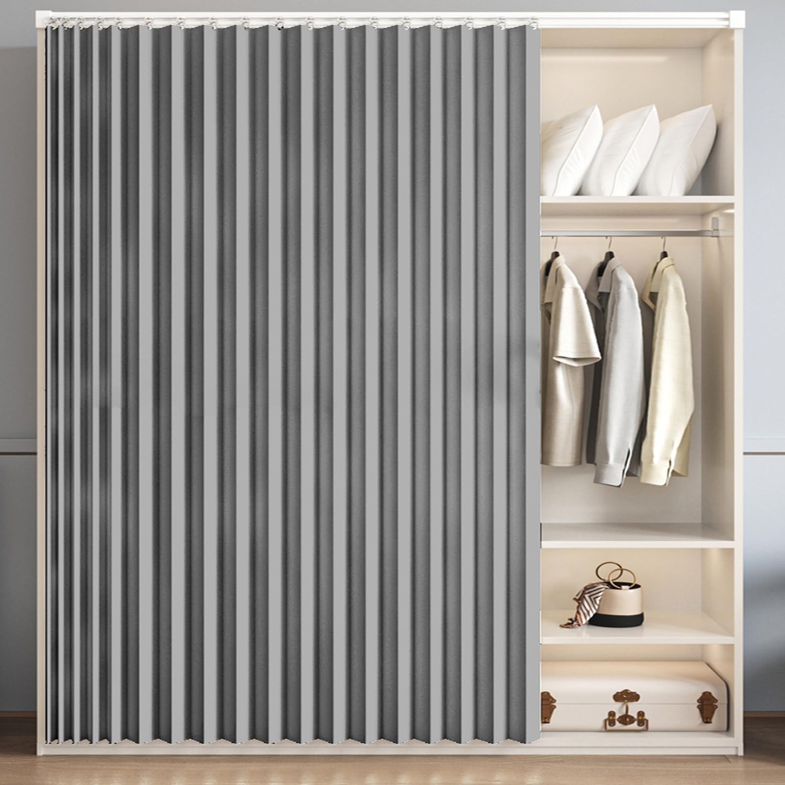 Generisch Selbstklebender Schrankvorhang,Staubdichter Vorhang Für Küche/Regale,Wasserdicht Raumteiler Vorhänge Extra Breit,Für Bad/Schlafzimmer/Wohnzimmer/Büro/Sichtschutz,Grau,90cmW/180cmH