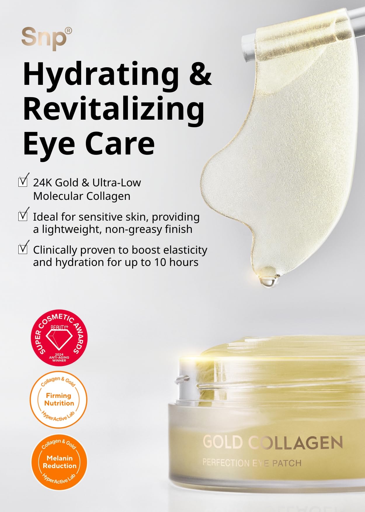 SNP 125Da Collagen + 24K Gold Perfection Eye Patch | Nourishing Under Eye Patches for Wrinkles and Dark Spots | Under Masks for Puffy Eyes and Dark Circles | Korean Collagen Skincare | 60 Patches