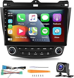 podofo Android Car Stereo with Wireless Carplay Android Auto for Honda Accord 2003 2004 2005 2006 2007,10'' Touchscreen Car Radio in Dash Navigation GPS Units WiFi Bluetooth FM/RDS Backup Camera