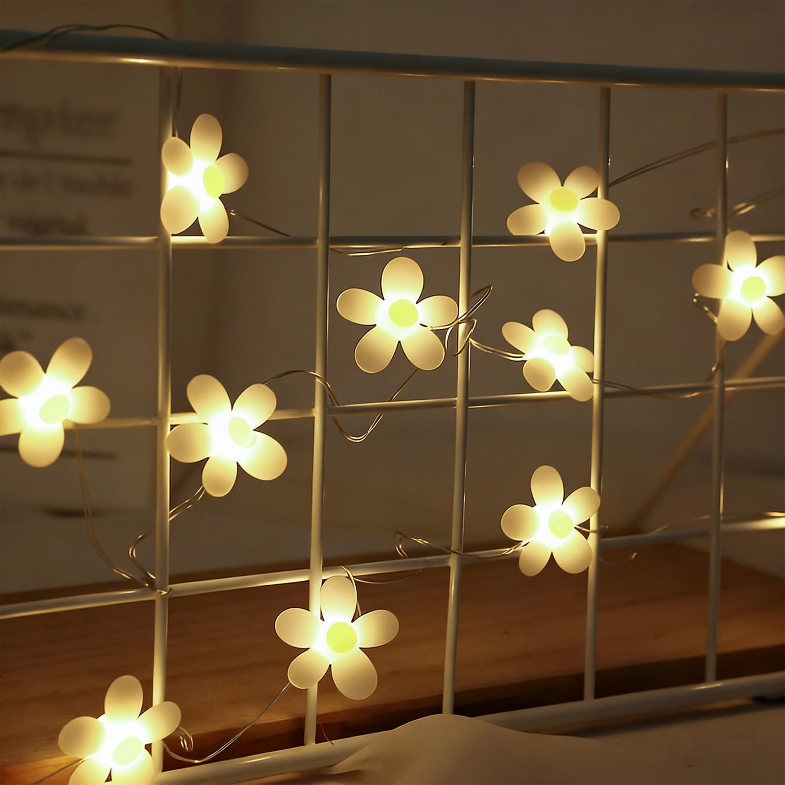 Guirnalda de Luces Artificiales,20 LED Guirnaldas de Luces 2M,Guirnalda de Luces de Margaritas,Cadena de Luz de Hadas,para Interiores,Bodas,Cumpleaños,San Valentín