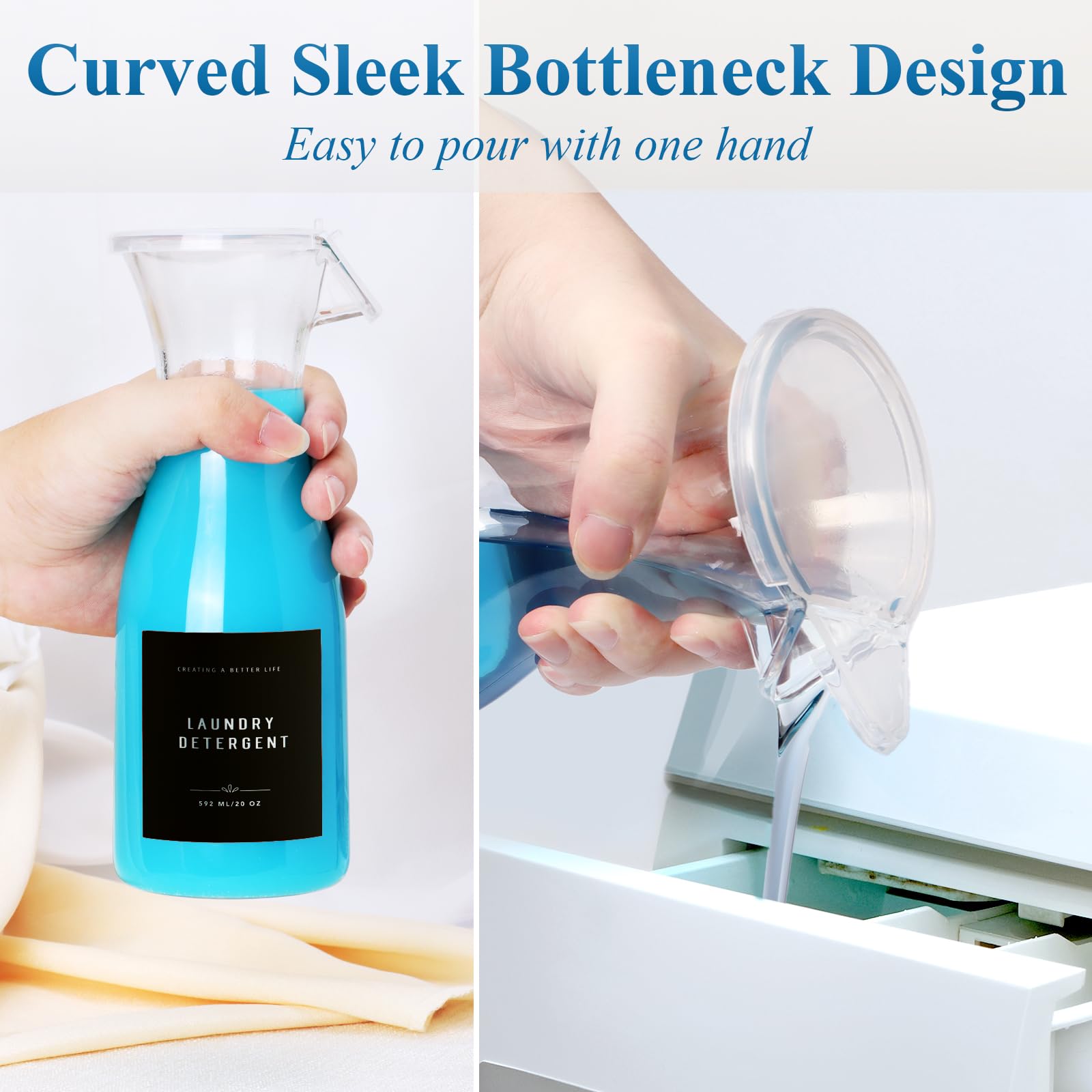 Botella dispensadora de detergente para ropa sucia de 20 onzas con etiqueta impermeable para detergente para ropa, jabón, suavizante de tela, cuentas reforzadoras de olor, botella de PET 3