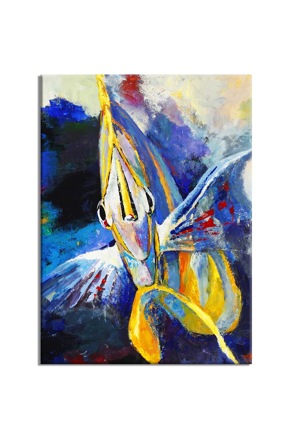 Talya Art Blue Yellow Fish in Deep Ocean Printed on Canvas Wall Room Decor For Living Rooms Bedrooms Game Rooms Kitchen Entertainment and Family Rooms (BlueYellow, 32x21)