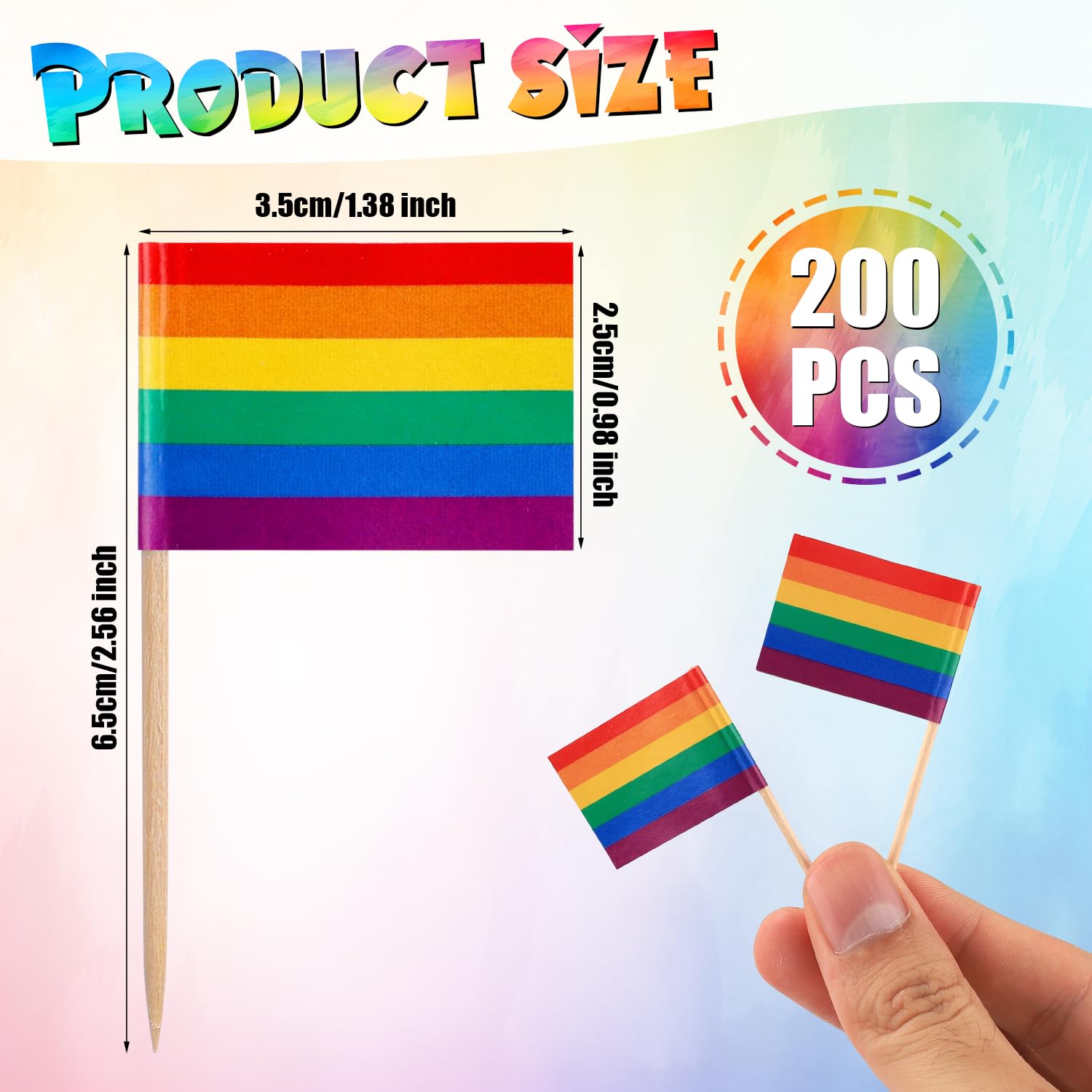 200pcs Toothpick Rainbow Flags, Mini LGBT Cupcake Toppers Rainbow Toothpicks Progress Pride Cupcake Toppers Rainbow Cocktail Toothpicks for Rainbow Carnival Party Decor
