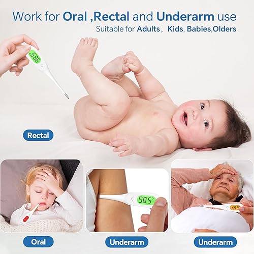 Miniatura 6 de Termómetro oral digital de 8 segundos para adultos y niños, termómetro preciso para bebés con alarma de fiebre y termómetro basal médico