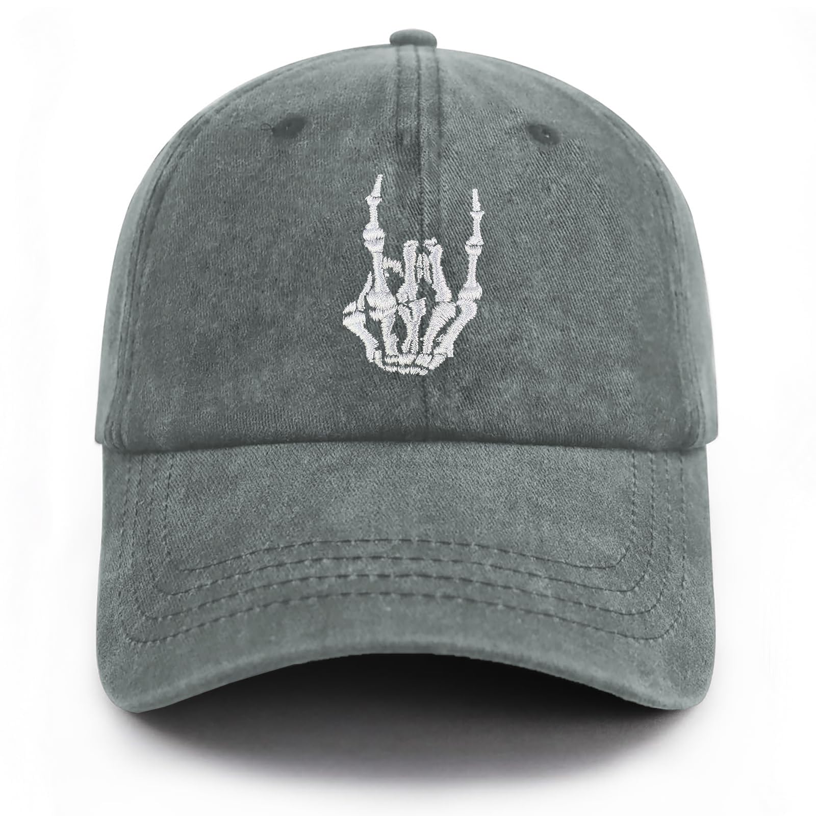 Skeleton Hand Baseball Cap Embroidered Dad Hat Adjustable Hats for Men Women Unisex Style Headwear(Grey)