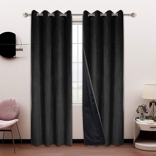 LUSHLEAF Cortinas de terciopelo 100 % opacas para dormitorio o sala de estar, 52 x 63 pulgadas de largo, con aislamiento térmico, ahorro de energía,
