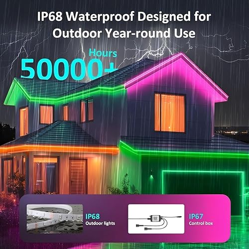 Miniatura 4 de Tira de luces LED para exteriores de 100 pies, luces LED RGB IP68 con control remoto y aplicación, tira de luces al aire libre para piscina, balcón,