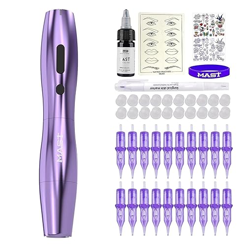 Miniatura 3 de Mast Tattoo Kit de pistola de tatuaje inalámbrico P20, bolígrafo de tatuaje delgado con pantalla digital, batería recargable, cartuchos de agujas de