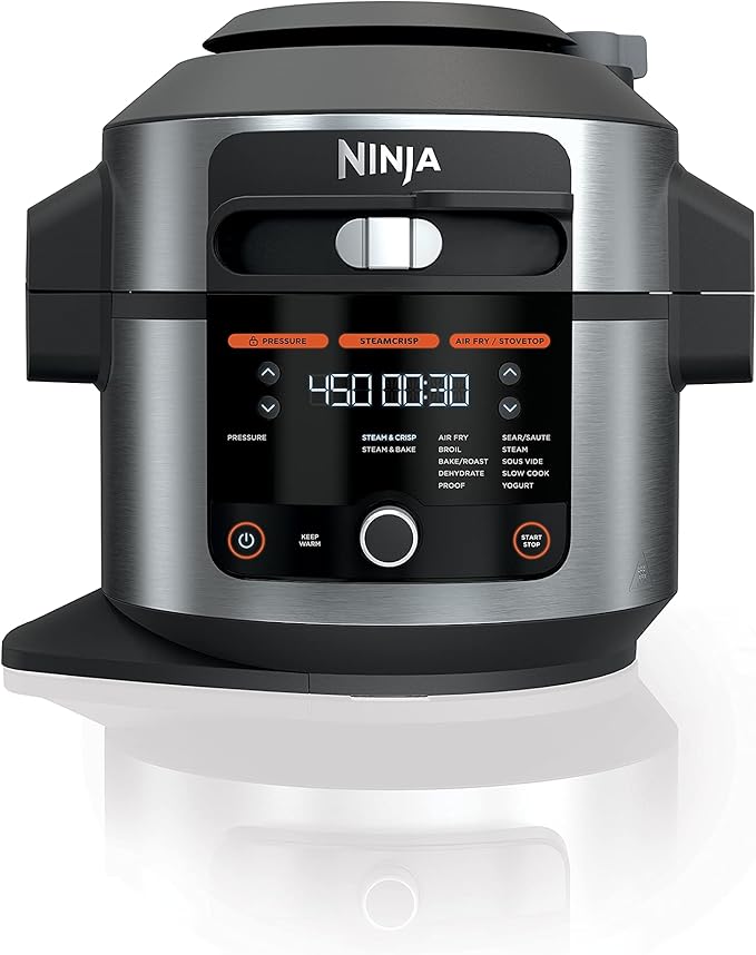 Ninja OL501 Foodi 6.5 Qt. Pressure Cooker Steam Fryer with SmartLid, 14-in-1 that Air Fries, Bakes & More, with 2-Layer Capacity & 4.6 Qt. Crisp Plate, Silver/Black (Renewed)