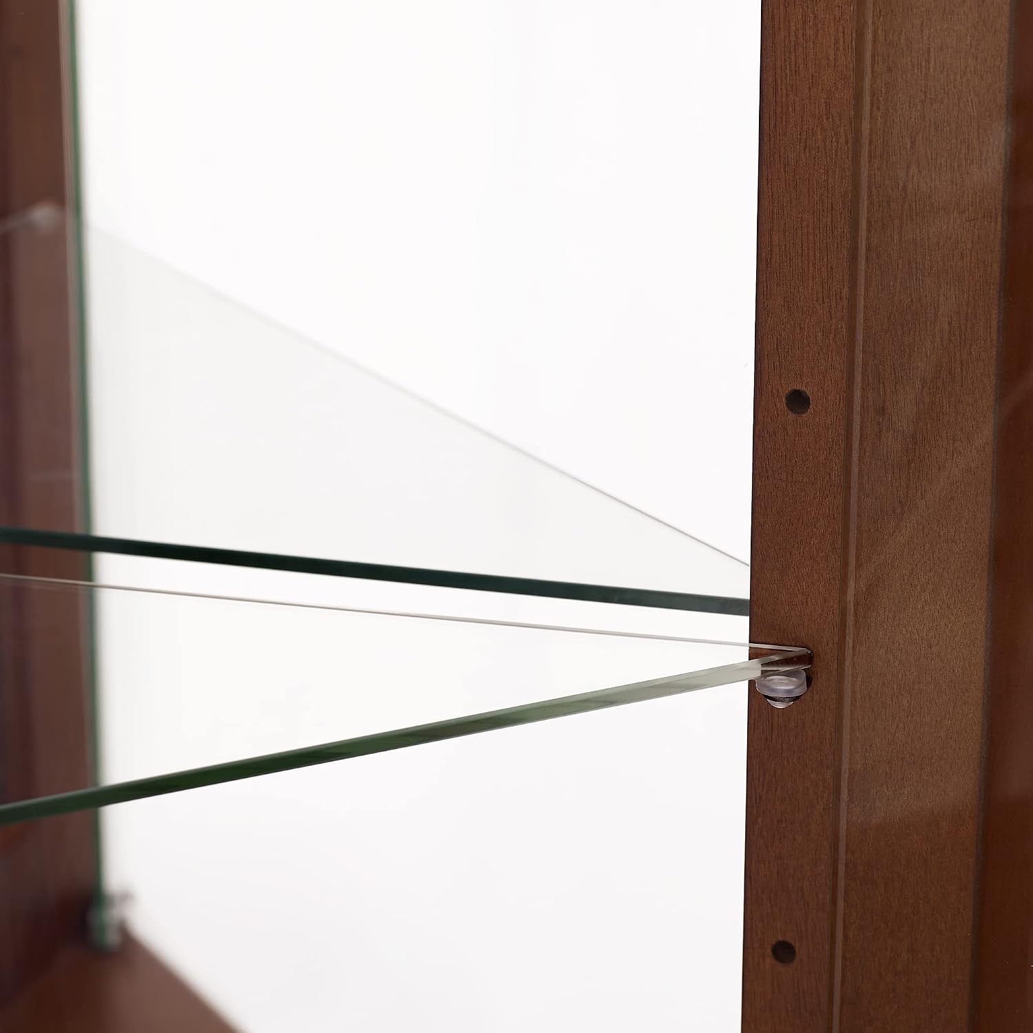 GOOD & GRACIOUS Corner Curio Cabinet with Lights, Adjustable Tempered Glass Shelves, Mirrored Back, Display Cabinet,Walnut