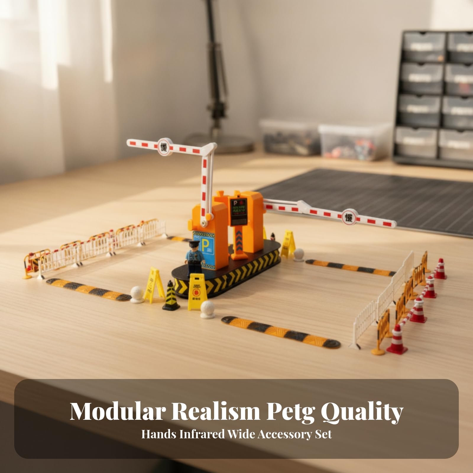 Tischdisplay mit automatischer Schranke | Doppelschranken-Parkeingangsmodell, stabil, Miniaturmöbel, für Diorama, Modellautoszene, Regal, Modellbau-Liebhaber