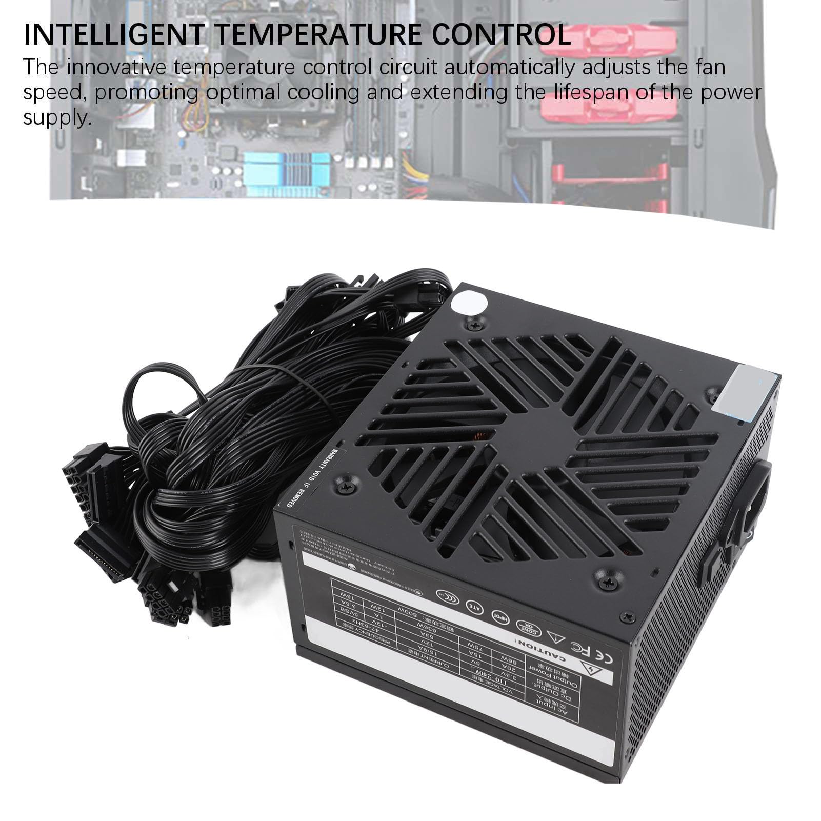 Tonysa Alimentatore da Gioco Attivo da 800 W, Supporto Piattaforma Dual Core, Ventola con Regolazione Automatica della velocità per Appassionati di PC Desktop Lega di Alluminio Materiale