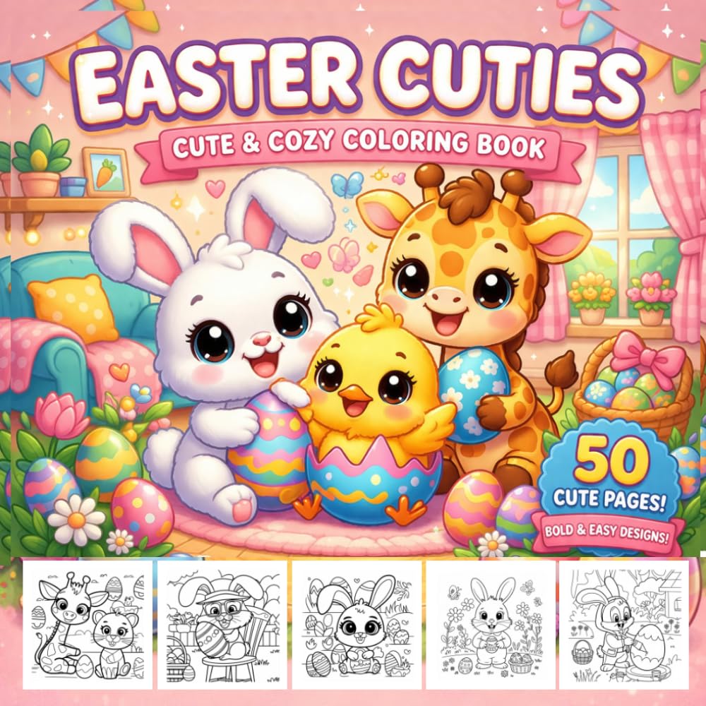 Easter Cuties Coloring Book: Super Cute Baby Animals, Bunnies & Eggs | Cozy, Fun & Relaxing Coloring Pages for All Ages