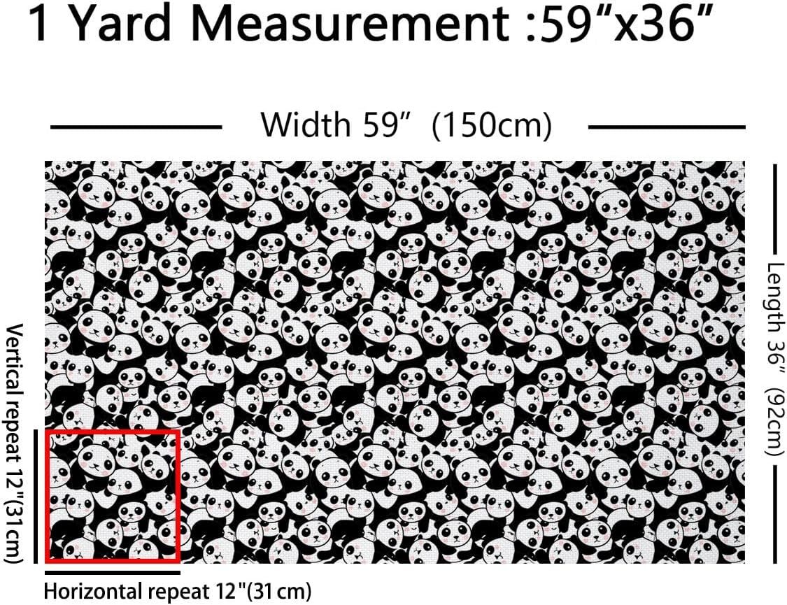 Panda Fabric by The Yard, Kawaii Cute Panda Decorative Fabric for Quilting Sewing, Black White Panda Upholstery Fabric, Cartoon Giant Panda Fabric for Kids Clothing DIY, 3 Yards, Black White