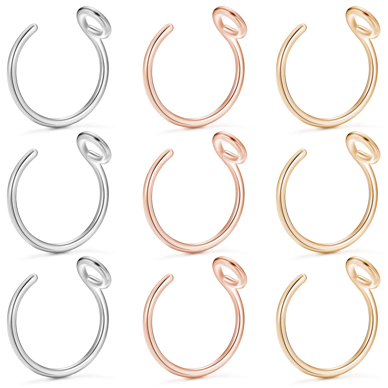 GAGABODY20G Faux Septum Piercing Fake Septum Nose Hoop Rings Surgical Steel Fake Nose Ring Hoop 8mm Faux Lip Piercing Jewelry Non Piercing Clip On Moon Nose Rings Hoops Faux Lip Ear Nose Face