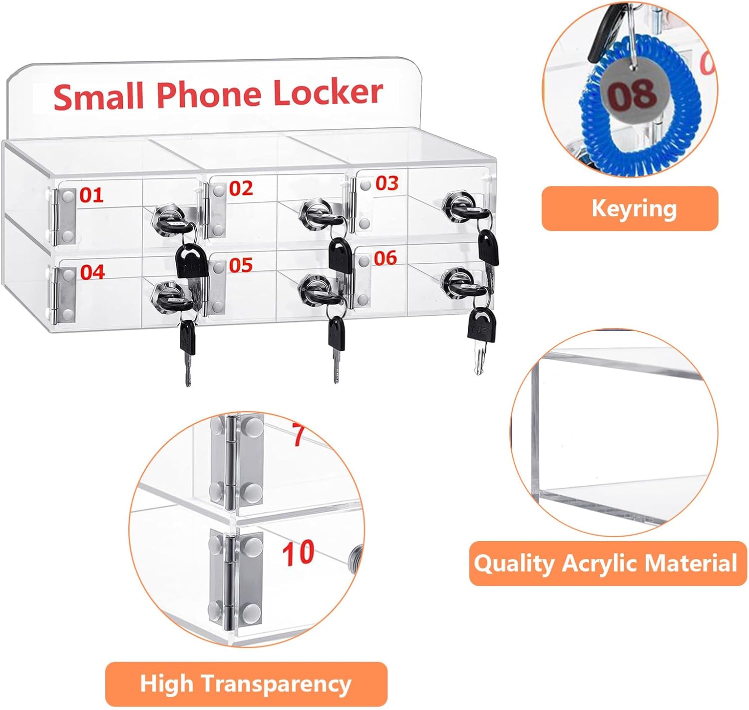 Phone Key Locker Clear Cell Phone Storage Cabinet Transparent Cell Phone Holder Slot with Keys for Classroom Factory Employees Students,40CardSlot