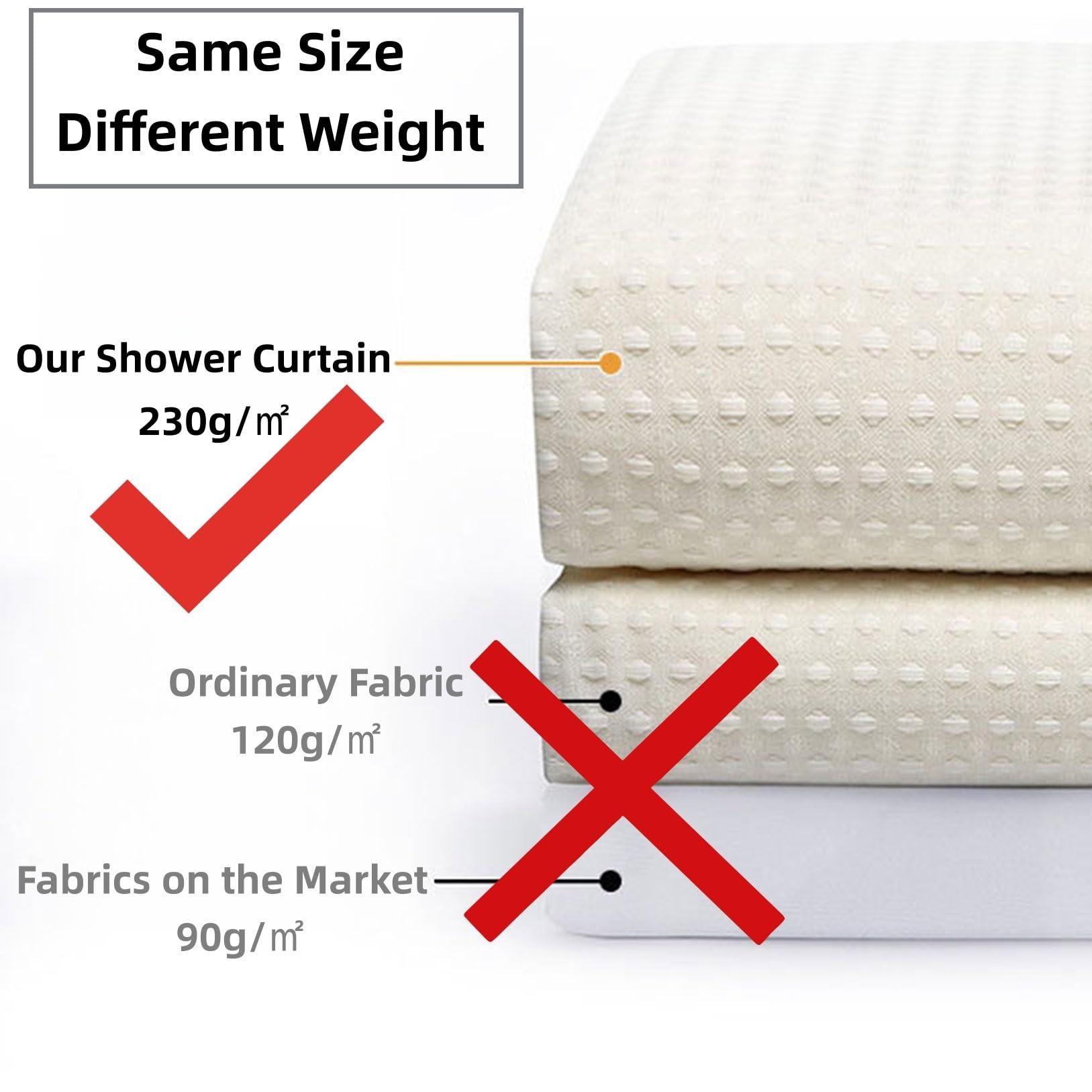 Duschvorhang Anti-Schimmel, Antischimmel, Polyester Stoff, Wasserdicht Badvorhang Waschbar, mit 12 Duschvorhangringe(White,220x220cm)