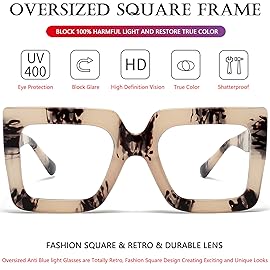 AIEYEZO Oversized Square Blue Light Glasses for Women Cute Big Frame Glasses Fashion Clear Multi-Color Computer Eyewear (Champagne Tortoise)