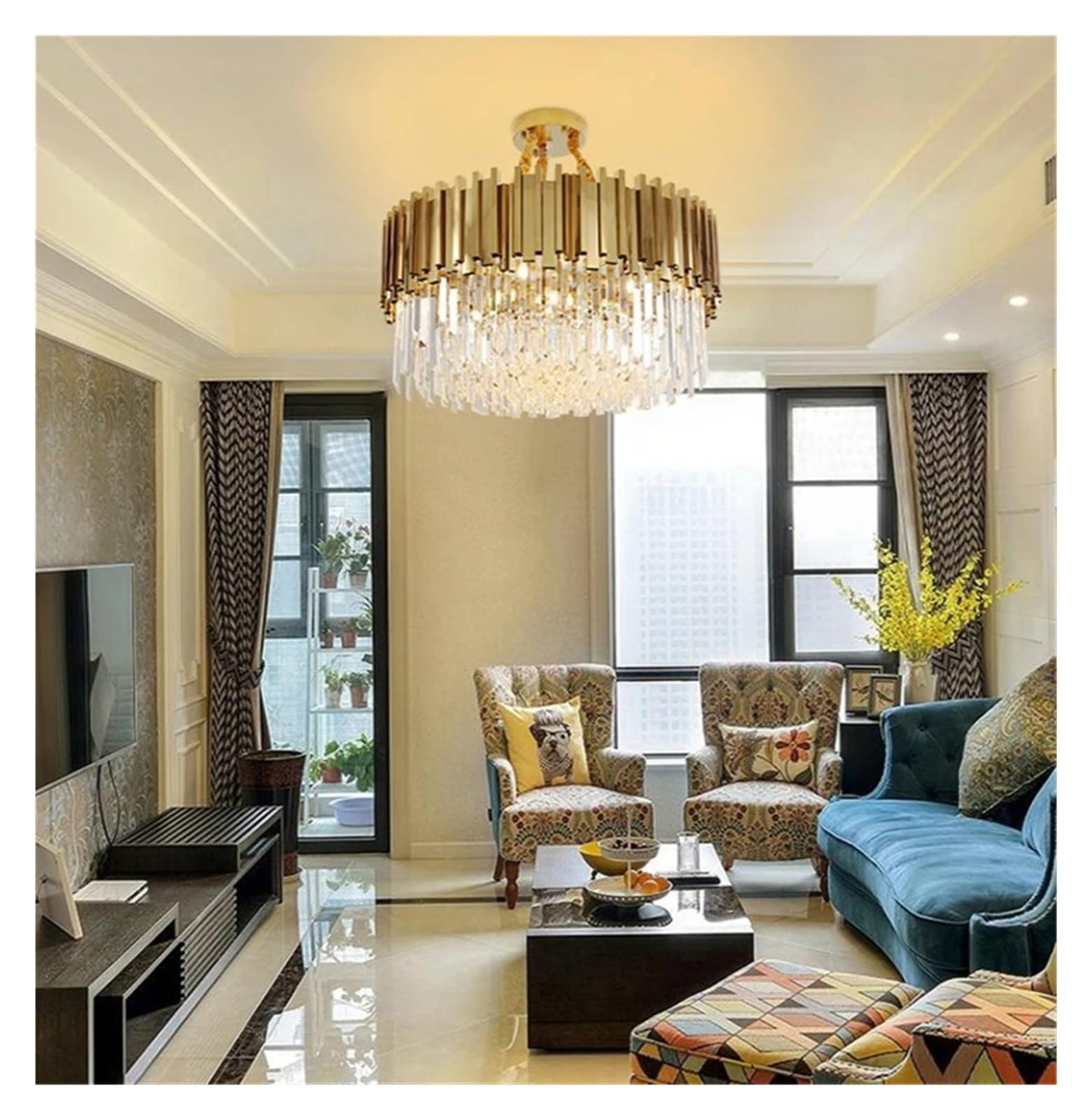 Modern Crystal Gold Chandeliers Lighting Large LED Lamp Suspension Luminaire Compatible with Living Room Kitchen Dining Room Art Chandeliers