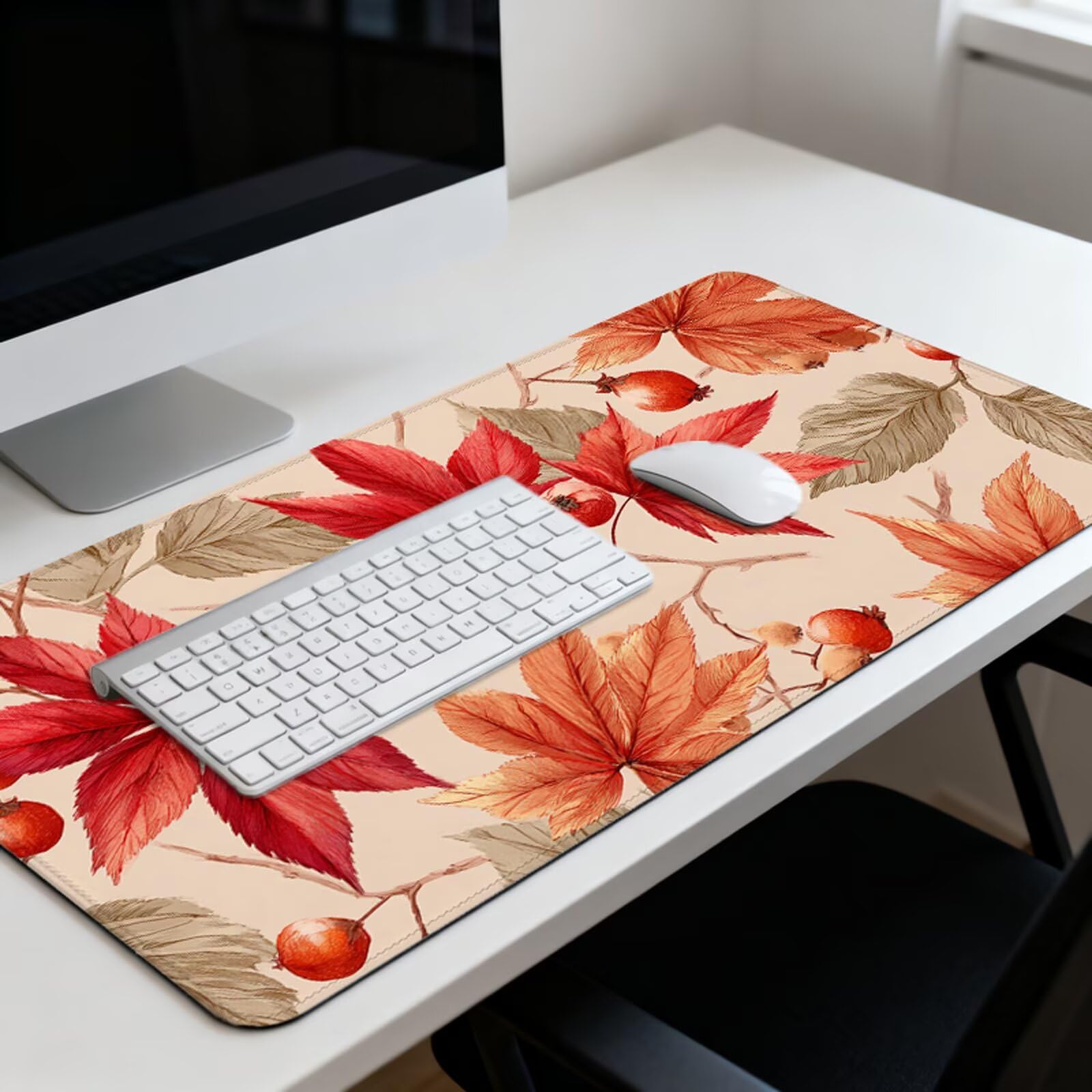 Czerwona podkładka pod mysz XXL 1200 x 600 mm Jesień pod biurko z wodoodporną powierzchnią i antypoślizgową podstawą, podkładka pod mysz do biura, komputera, poprawia dokładność i szybkość 3Y-1059