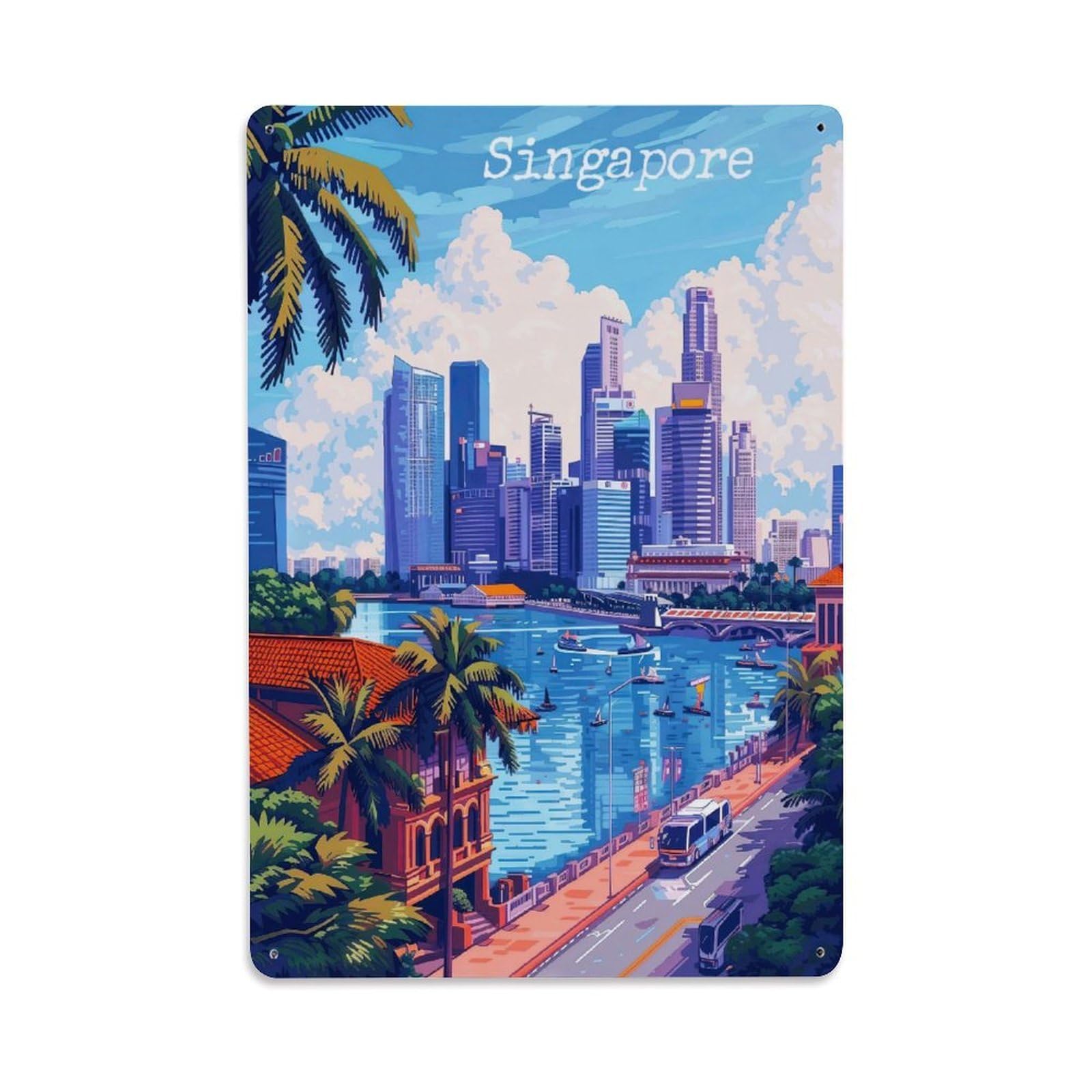 Singapore City Travel Art Metal Tin Sign Plaque Wall Decor for Cafe, Club, Garden Metal Poster 8x12Inch