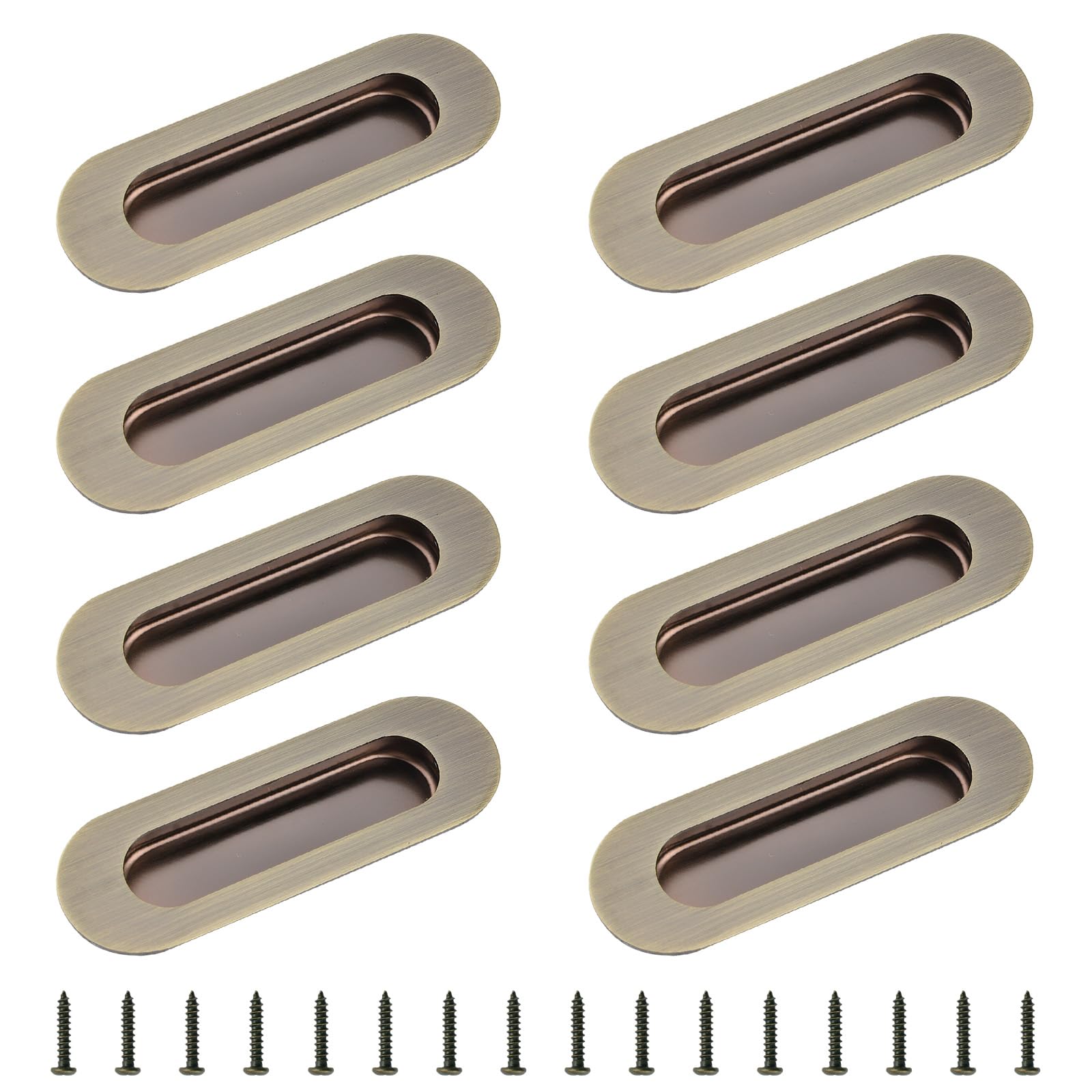 MOROBOR Recessed Flush Handle, 8Pcs Oval Embedded Door Handle Stainless Steel Finger Flush Pull with Hidden Screws for Pocket Sliding Doors Closet Drawer Cupboard Wardrobe