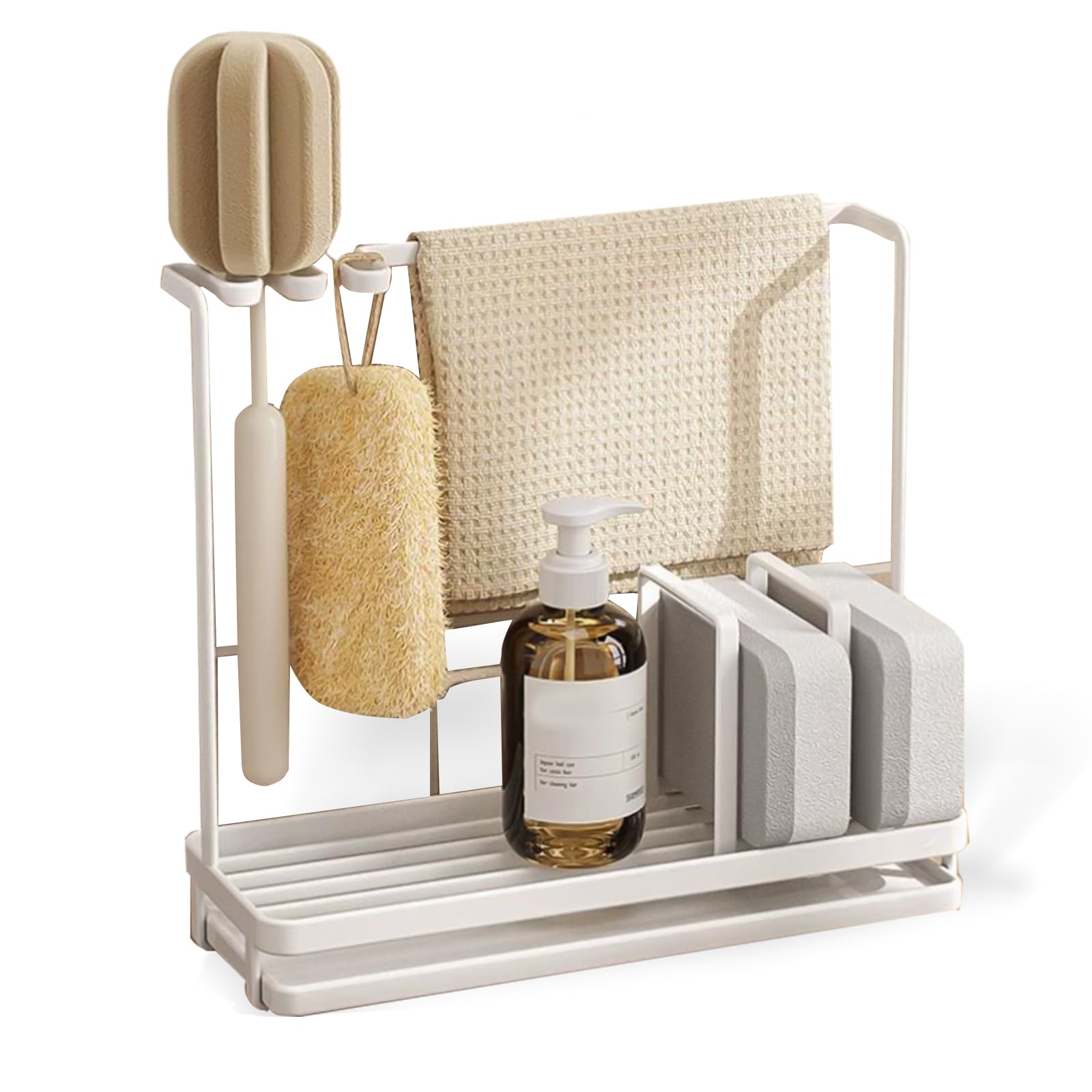 Beciway Stainless Steel Sink Basket with Tall Brush Holder, Rustproof Sponge Holder and Soap Dispenser for Kitchen Countertop - Kitchen Organizers and Storage