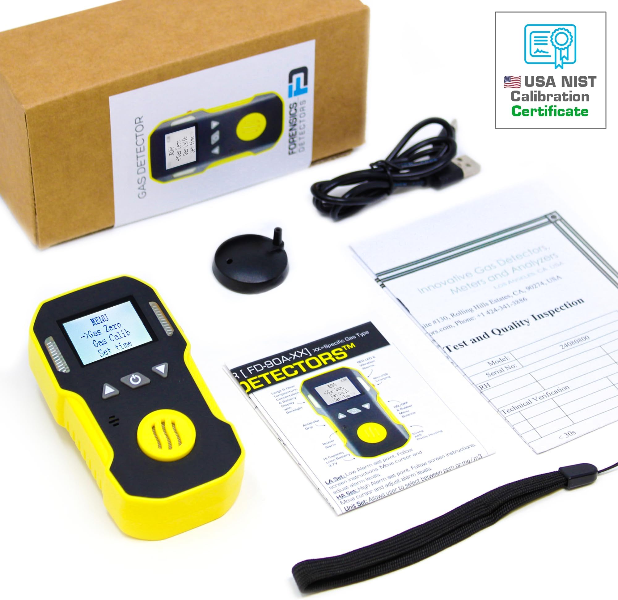 Sulfur Dioxide SO2 Detector by FORENSICS | UK & USA Calibration Certificate | USB Recharge | Sound, Light and Vibration Alarms | 0-20ppm SO2 |
